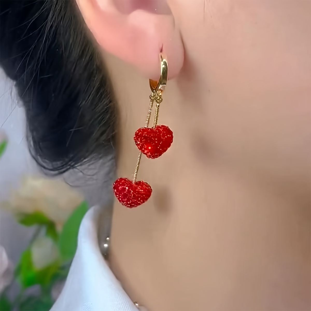 Heart Shaped Rhinestone Dangle Earrings for Women